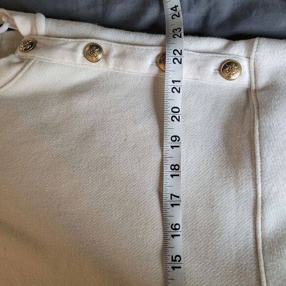J.Crew Womens XXL Heritage Fleece Cropped Sweatshirt Ivory Gold Buttons Preppy - Picture 6 of 7